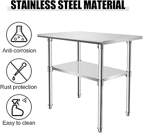 Miniatura 6 de Mesa de acero inoxidable para preparación y trabajo sin ruedas giratorias, mesa comercial resistente NSF con estante inferior y protector contra