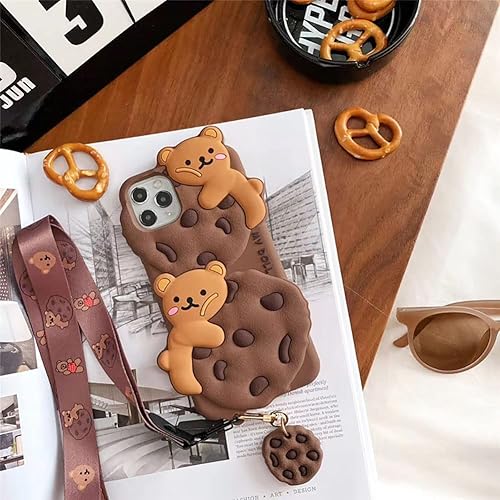 Miniatura 2 de Yatchen Funda para iPhone 12 Mini con diseño de oso de peluche de dibujos animados Kawaii 3D con llavero y cordón para iPhone 12 Mini funda de