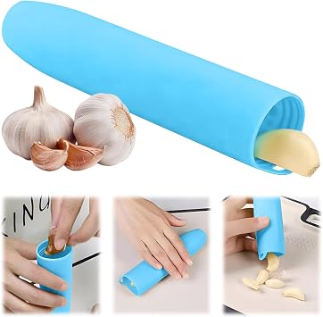 Silicone Garlic Peeler Tube- Garlic Roller Peeling Tube Tool Garlic Odorfree Peel Garlic Easy Roll Tube Useful Kitchen Gadgets Blue