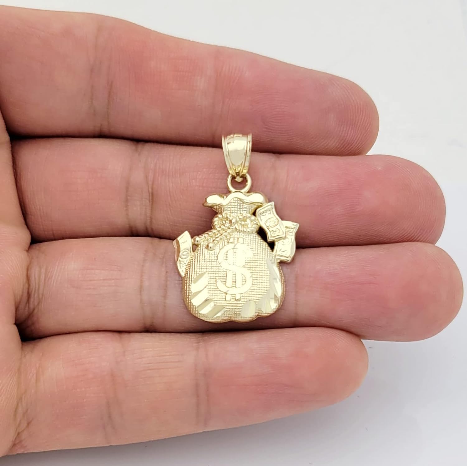 10K Yellow Gold Money Bag Pendant Treasure Dollar Sign Pendant