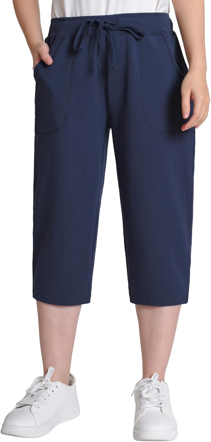 Weintee Women's Petite Capri Pants with Elastic Waist
