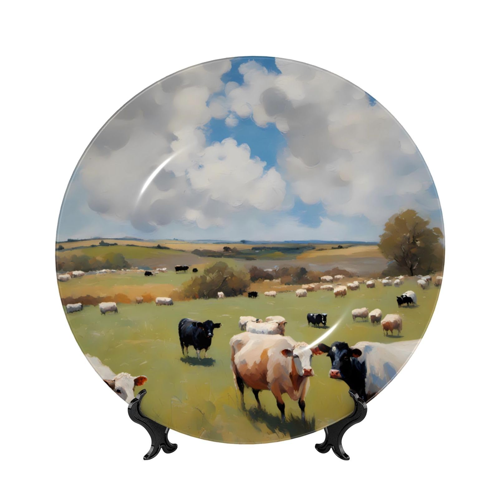 SXZVVBN huge farm Bone China Decorative Plate Art with Stand Removable Adhesive Hanging for Home Office 7in