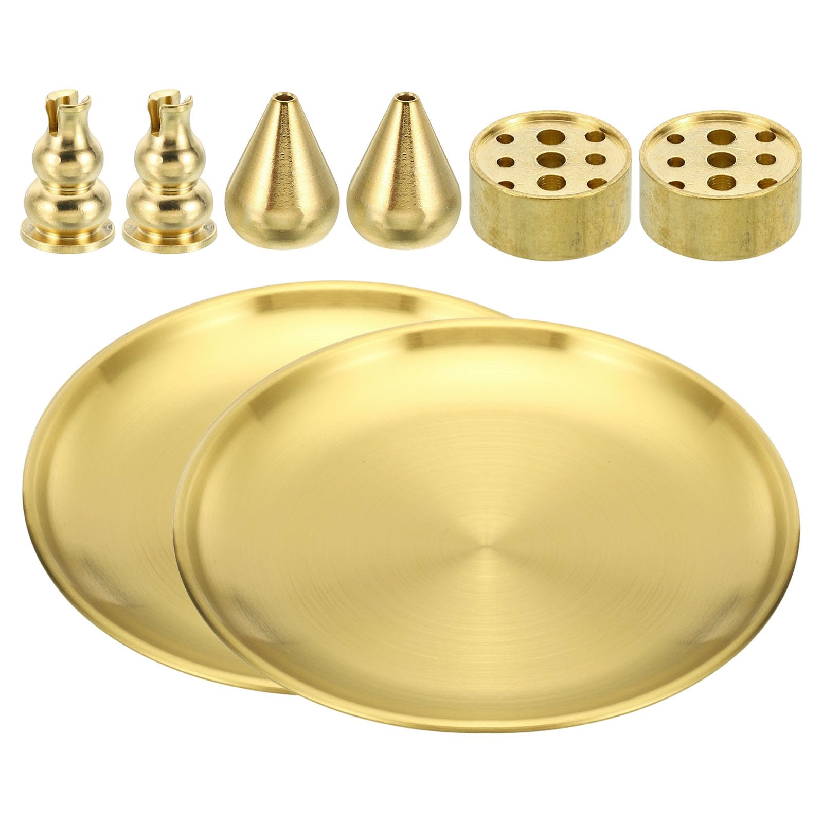 PATIKIL Incense Holder Kit, 2 Set Brass Incense Cone Stick Holder Incense Burner Ash Catcher Stand Base with Plate for Yoga Spa Room Home Office, 3 Styles