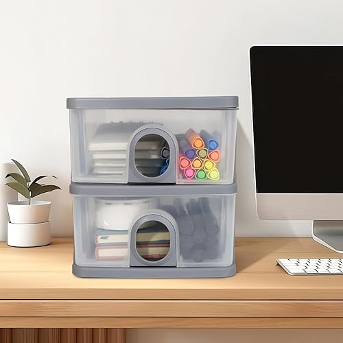 Miniatura 9 de DETEIN Cajones de almacenamiento de escritorio, organizador de escritorio con cajones, 2 cajones organizadores, cajones de plástico transparente
