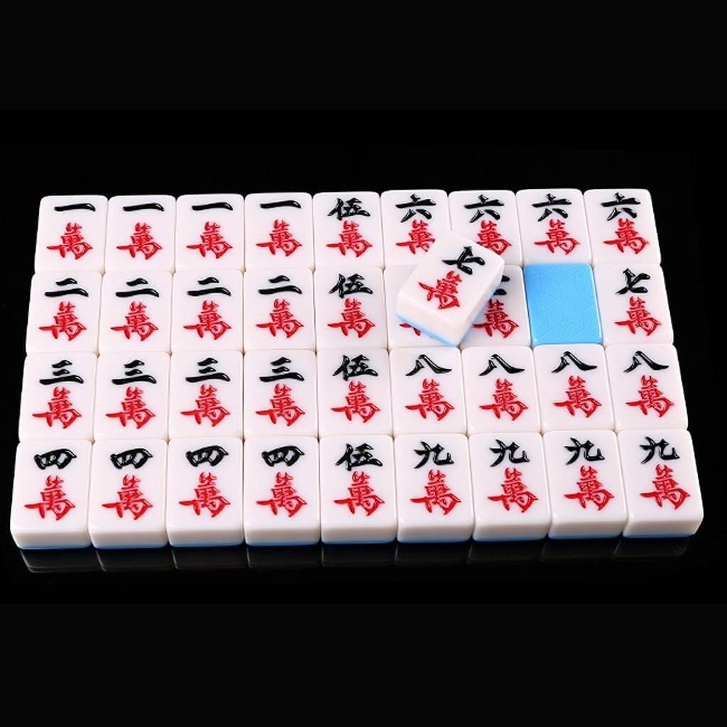 Zestaw płytek MahJongg Zestaw chińskiego mahjonga 144 płytek z torbą podróżną Zestaw do gry w chińskiego mahjonga(Blu,40#)