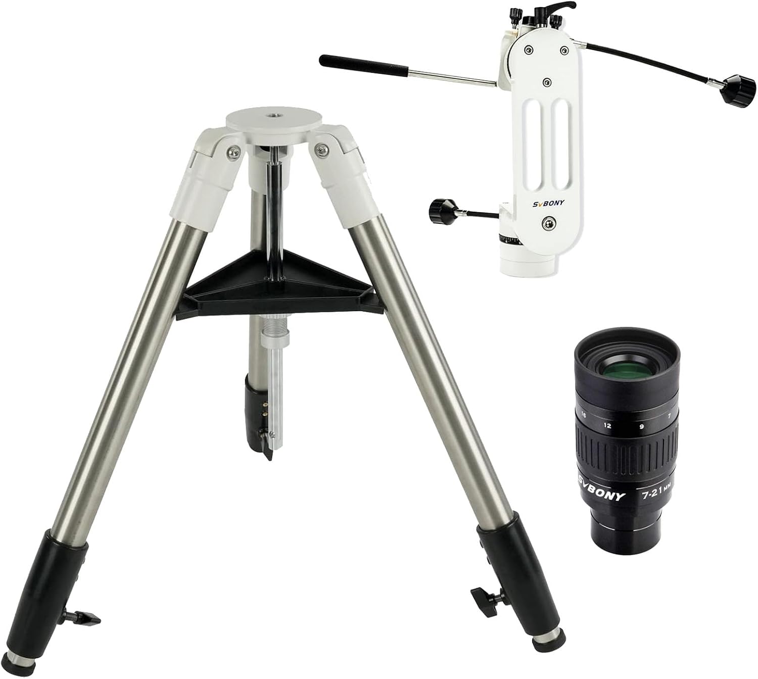 SVBONY SV225T Astronomical Telescope Tripod, Extendable Aluminum Tripod Bundle with SV225 Alt-Azimuth Mount and SV135 Zoom Eyepiece, Zoom 7 to 21mm for Astronomic Telescopes Visual