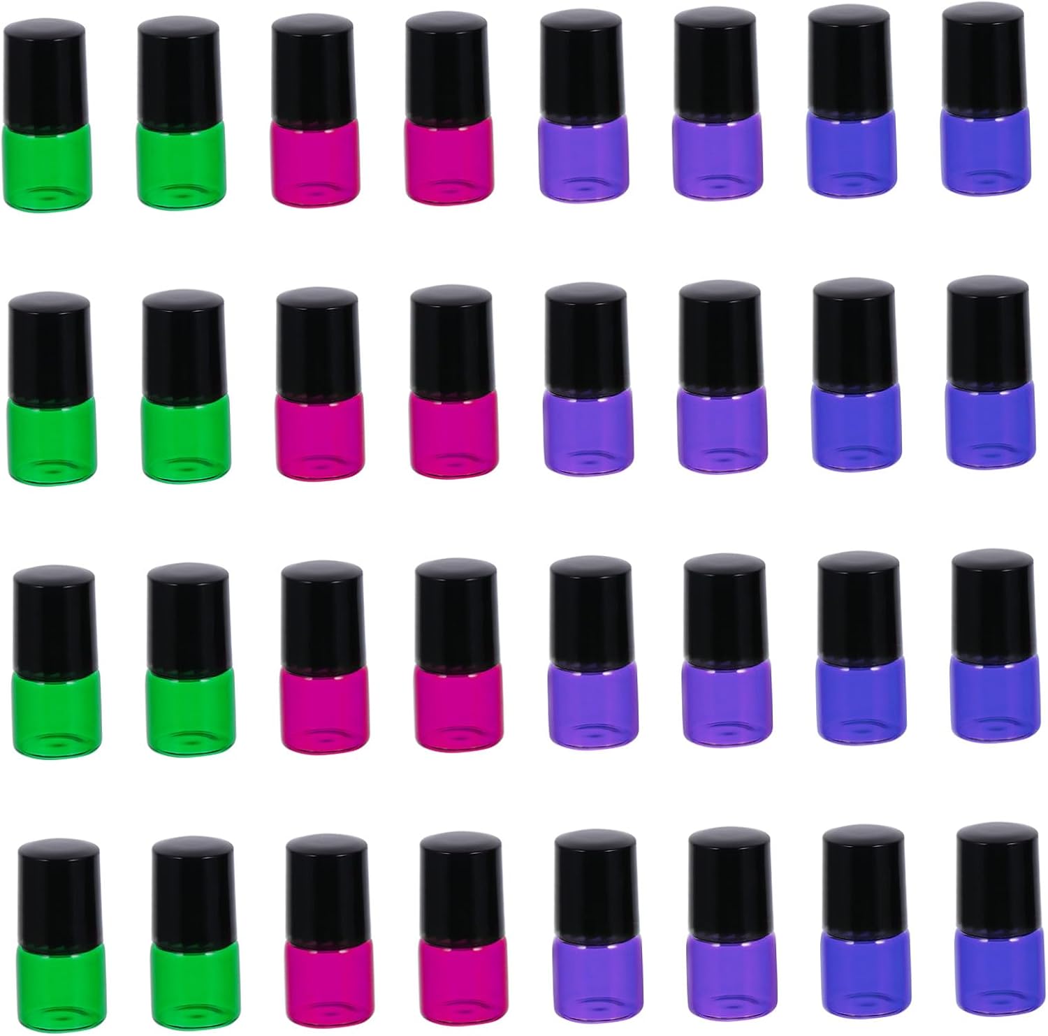 OSALADI 40pcs 1ml Glass Roll on Bottles Essential Oil Perfume Containers with Roller Balls and Black Caps Refillable Aromatherapy Bottles for Beauty and Travel Use