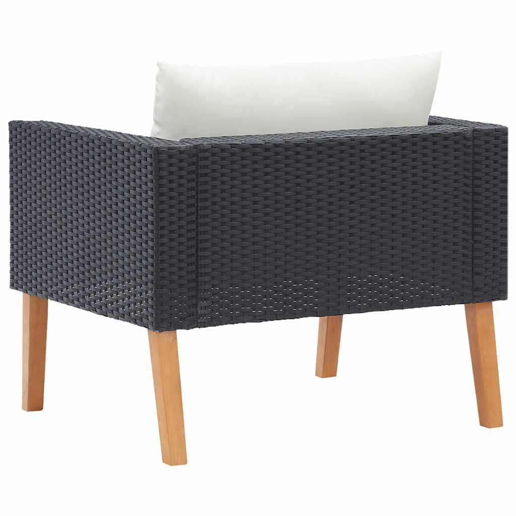 Divano da Giardino Singolo con Cuscini in Polyrattan Nero, Poltrona Relax in Rattan PE con Telaio Acciaio Verniciato a Polvere, Lounge Esterno con Seduta Profonda Imbottita, Balcone e Giardino
