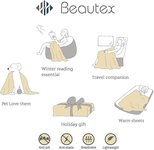Miniatura 7 de BEAUTEX Manta de forro polar sherpa, manta y mantas de felpa a cuadros súper suaves y cálidas, manta ligera y acogedora para sofá cama (beige, manta