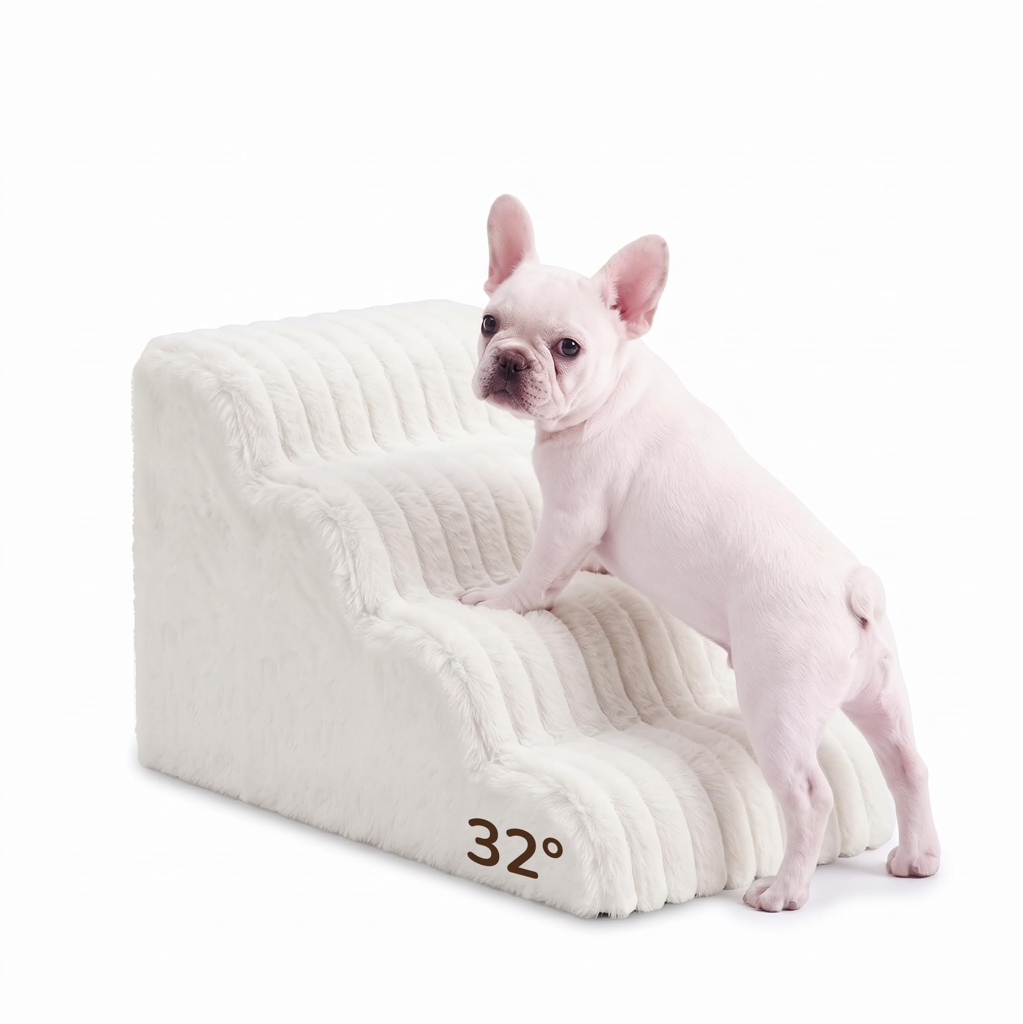 Den&amp;Den Pet Stairs for Senior Dogs, 4 Step Pet Ramp for Tall Beds, White