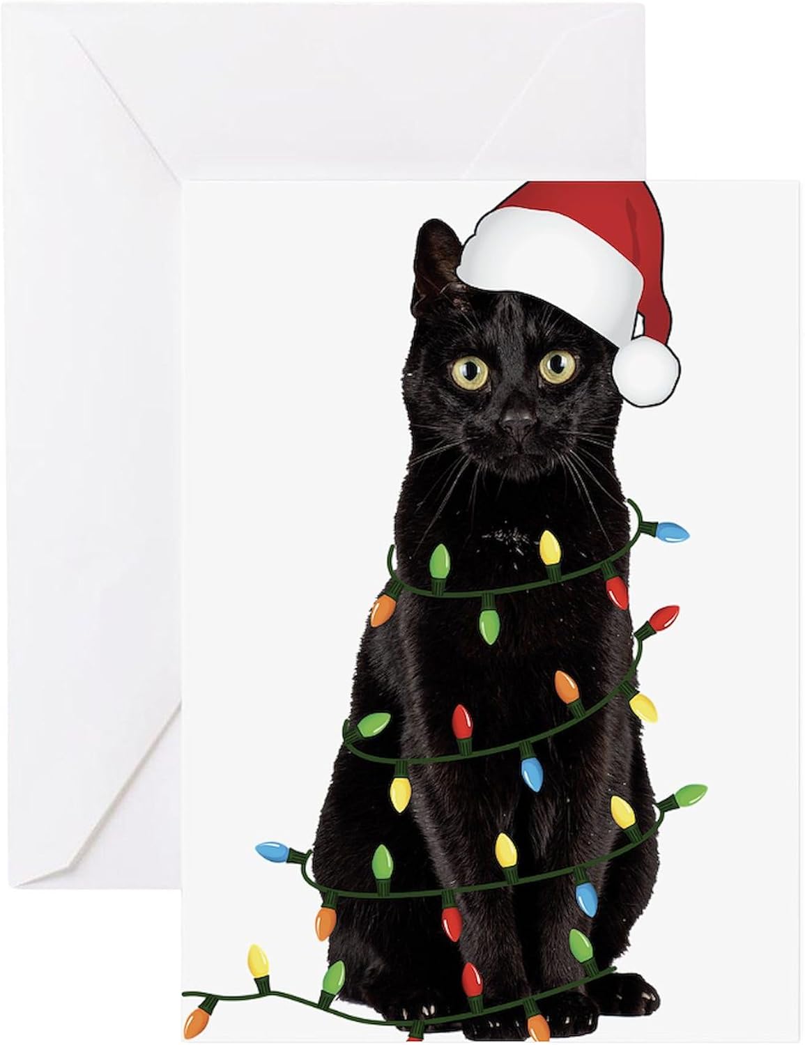 CafePress Christmas Black Cat Greeting Cards Folded Greeting Cards (10-pack) Glossy