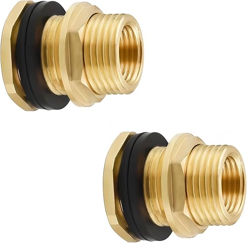 Paquete de 2 conectores de tanque de agua de latón macizo macho de 12 pulgada NPT hembra de 34 pulgadas GHT con 2 anillos de goma estabilizantes