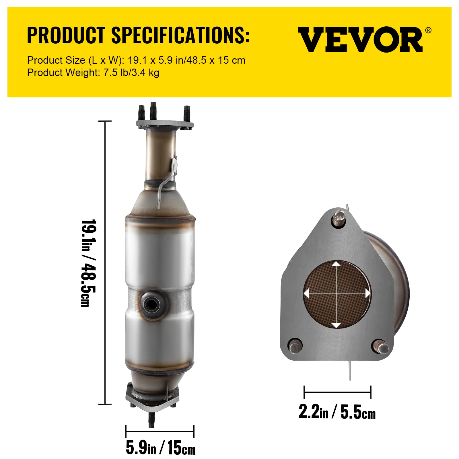 VEVOR Convertidor catalítico directo para Honda Accord 2003-2007 Sustratos cerámicos internos 400 celdas conexiones atornilladas Estructura de acero inoxidable Diseño OEM de alto flujo