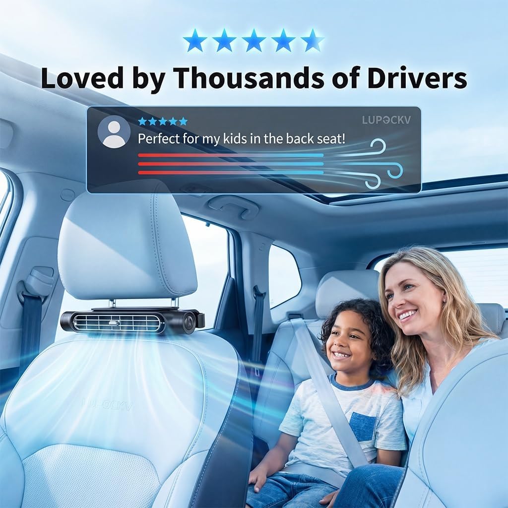 Car Seat Fans for Baby Rear Facing Backseat Cooling Device Headrest Mount Clip on Rechargeable Portable USB Fan for Car Back Seat Kids Air Circulation Blow Cold Air Conditioner Alternative(Beige,2pcs)