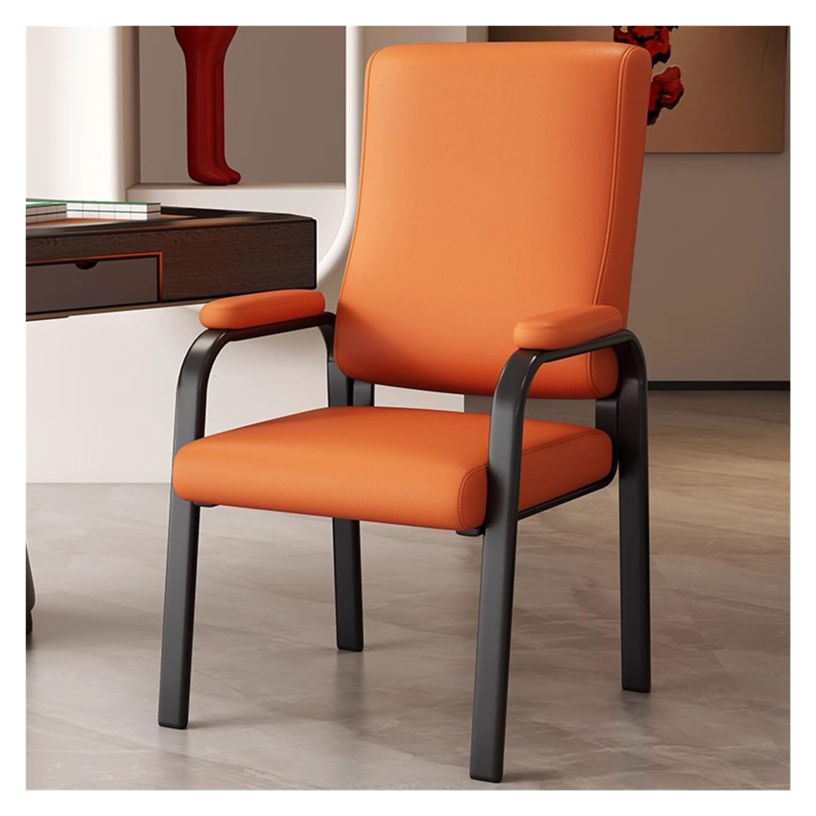Ergonomische Orangefarbene Konferenzstühle, Gepolsterte Sessel Für Empfangs- Und Warteräume, Stilvolle Bürositze Aus Leder Mit Metallrahmen, Ideal Für Schulungen Und Gäs,Orange