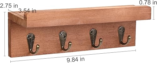 Miniatura 6 de Soporte rústico para llaves de pared, estante de pared de granja con 4 ganchos, soportes para llaves montado en la pared, organizador de correo de