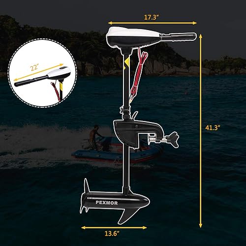 Miniatura 7 de PEXMOR Motor de arrastre eléctrico de 8 velocidades, motor eléctrico fuera de borda para barco con mango ajustable e indicador LED, montado