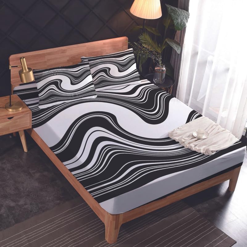 Juego de sábanas tamaño Queen con bolsillo profundo con sábanas y fundas de almohada con patrón abstracto de mármol, hecho de material 100%