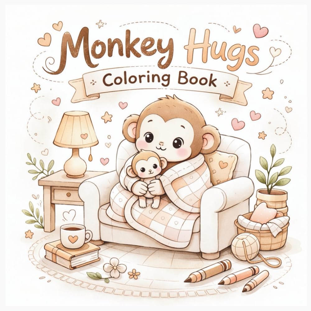 Cute Monkey Coloring Book: Adorable Kawaii Animals: Easy, Relaxing Animal Scenes for Adults, Teens & Kids