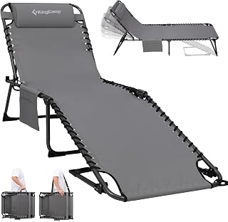 KingCamp Sonnenliege Klappbar 5-Position-Verstellbare, bis 180 kg, Grau | Gartenliege Klappbar, mit Kopfstütze & Seitentasche, Sonnenliege Wetterfest, Strandliege für Garten Terrasse Pool Camping