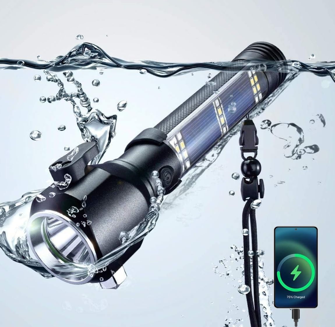 Friza LED Flashlight Rechargeable 7 Mode High Power Solar Torch Light with Window Breaker, Magnet, Site Belt Cutter, Compass (B08ZKQRYPR) Amazon Price History, Amazon Price Tracker