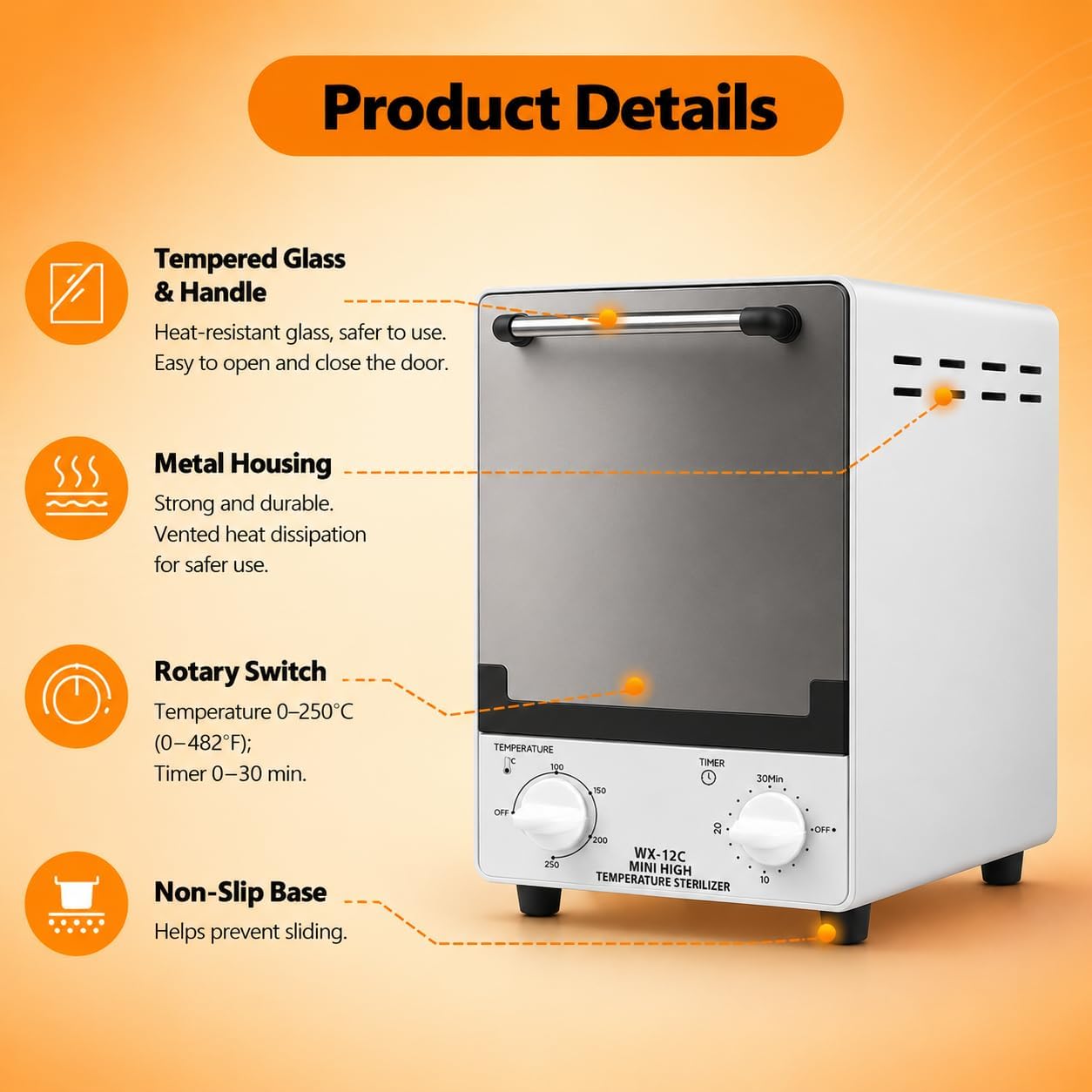 Esterilizador de herramientas infrarrojas de 12 L con temporizador y 4 niveles de temperatura | Dos bandejas extraíbles y recipiente interior lavable para salones, clínicas y spas