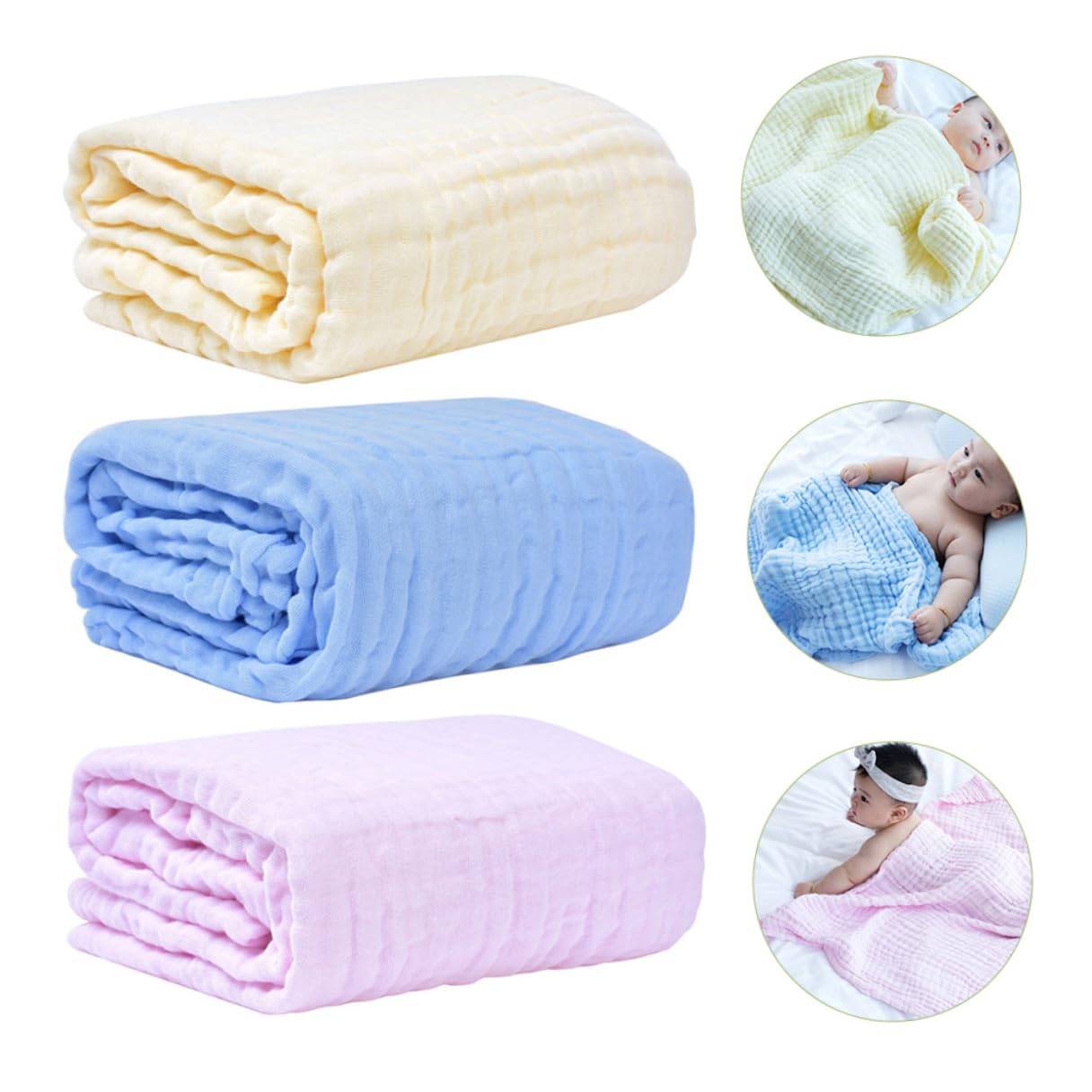 HANABASS Puckdecken für Komfort und Wärme 3 Stück aus Reiner Baumwolle Atmungsaktive Unisex Babydecken Geeignet für Indoor und Outdoor Nutzung