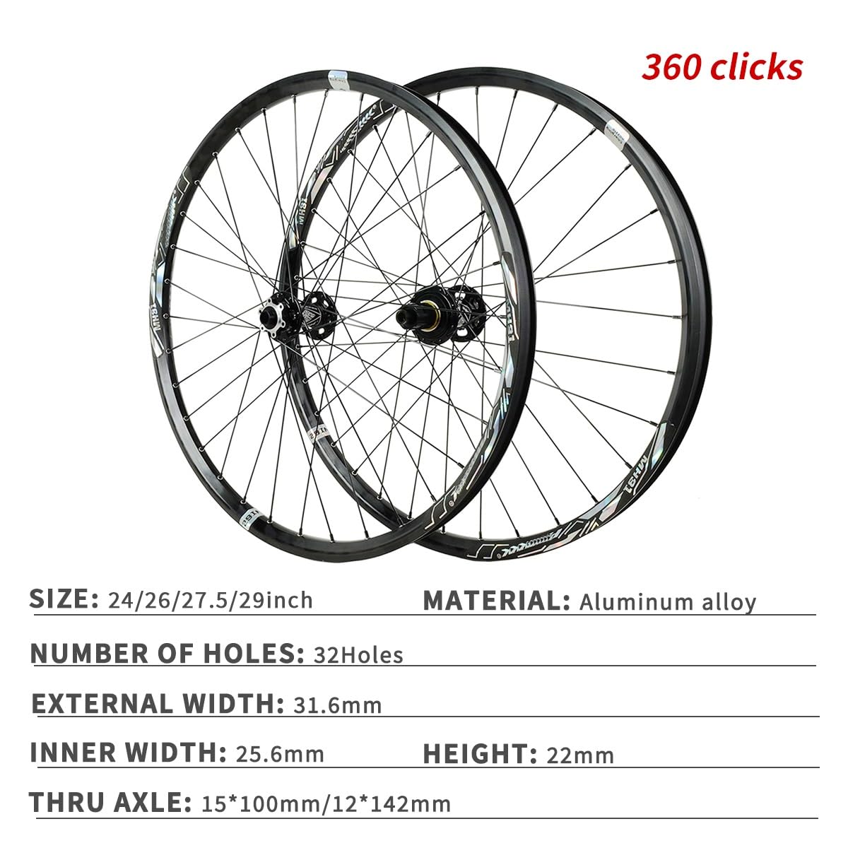 Juego De Ruedas MTB DH/XC/Am 24/26/27,5/29" Rueda De Bicicleta Eje Pasante