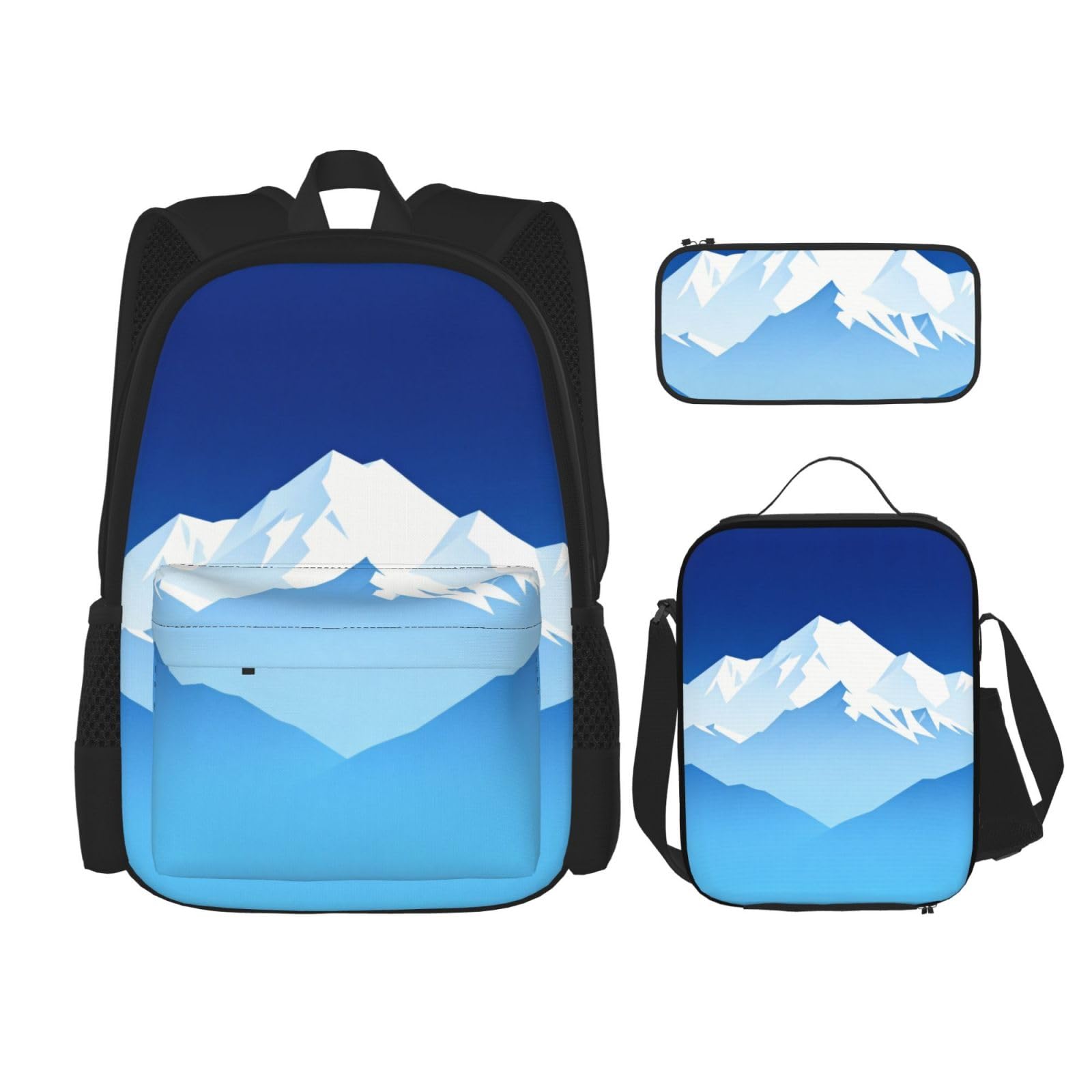 Mountain Layer - Juego de bolsa de almuerzo azul 3 en 1, bolsa de viaje para viajeros, bolsa de almuerzo aislada para el trabajo con funda para laptop