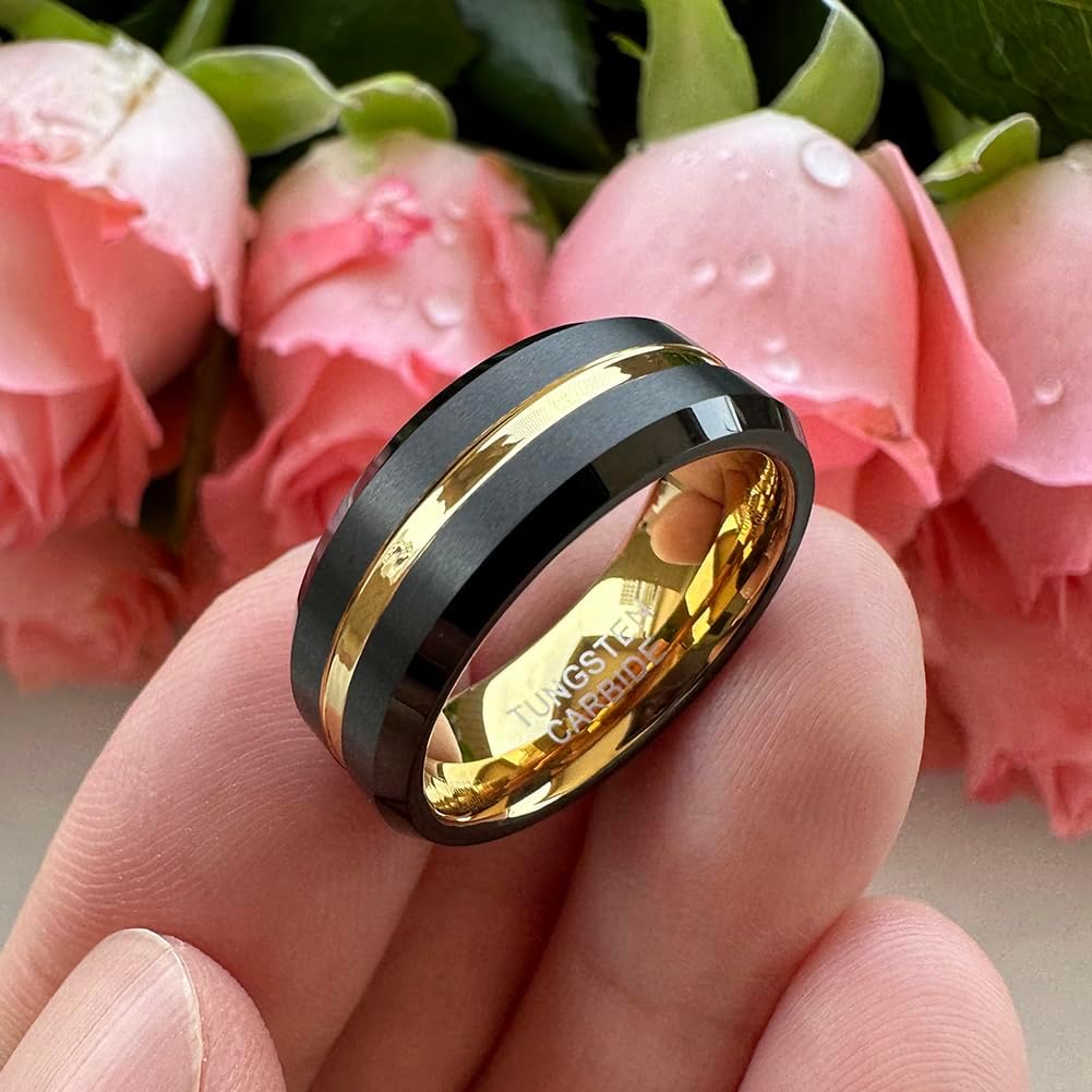 TUTISS 6mm 8mm Silver/Black/Blue/Gunmetal/Gold/Rose Gold Tungsten Rings for Men Women Fashion Engagement Wedding Bands Matte Finish Beveled Edges Comfort Fit