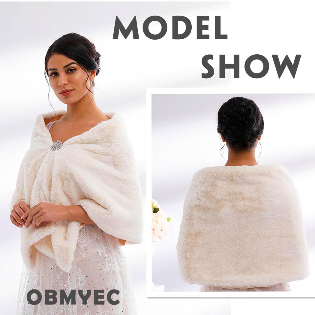 Women's Faux Fur Shawl Wedding Wrap Bridal Stole Scarf Cape for Bride and Bridesmaids - Image 4