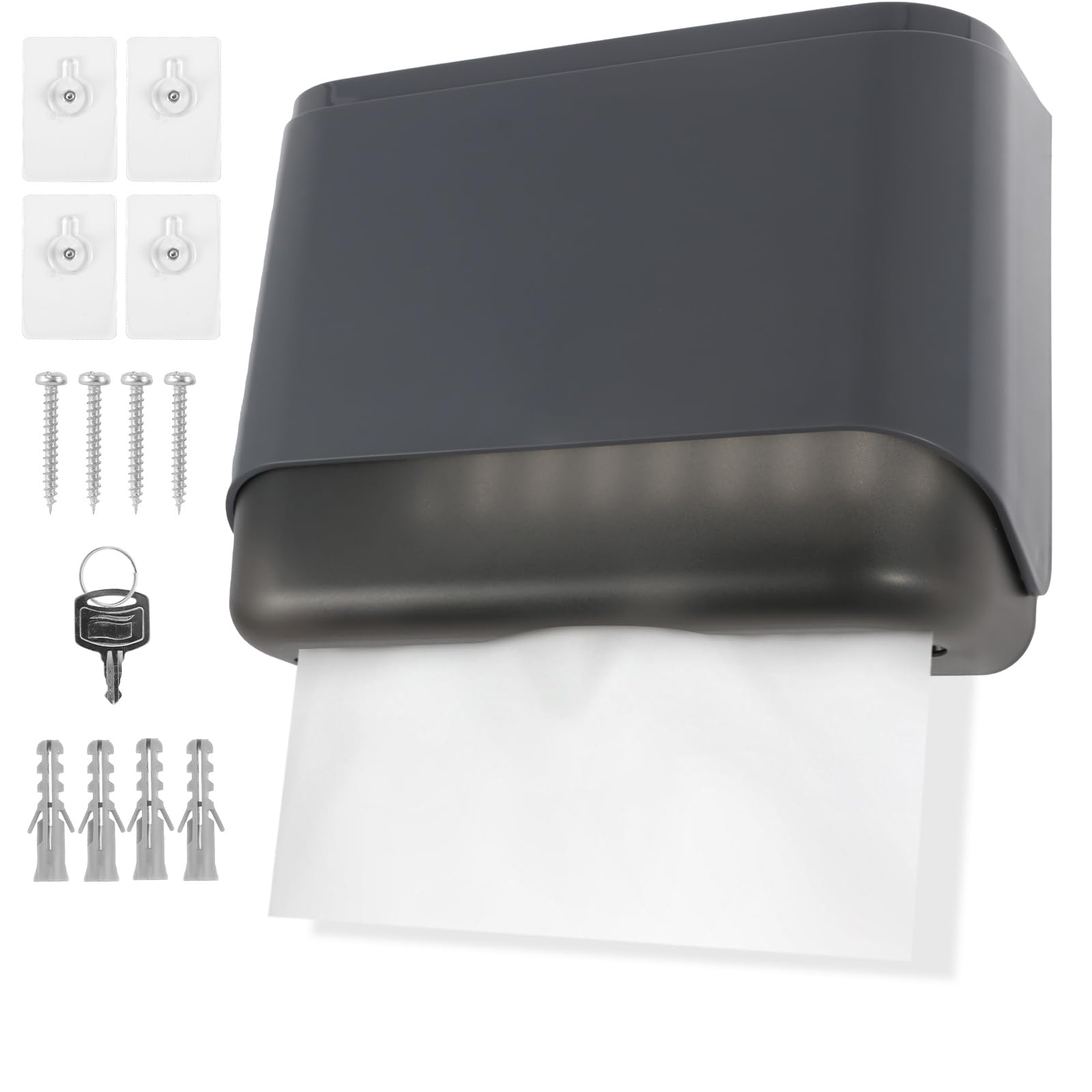 Paper Towel Dispenser Wall Mounted with Lock, Z-Fold Hand Towel Dispenser, Lockable Paper Towels Holder for Hotel Resturant Office Home(grey)