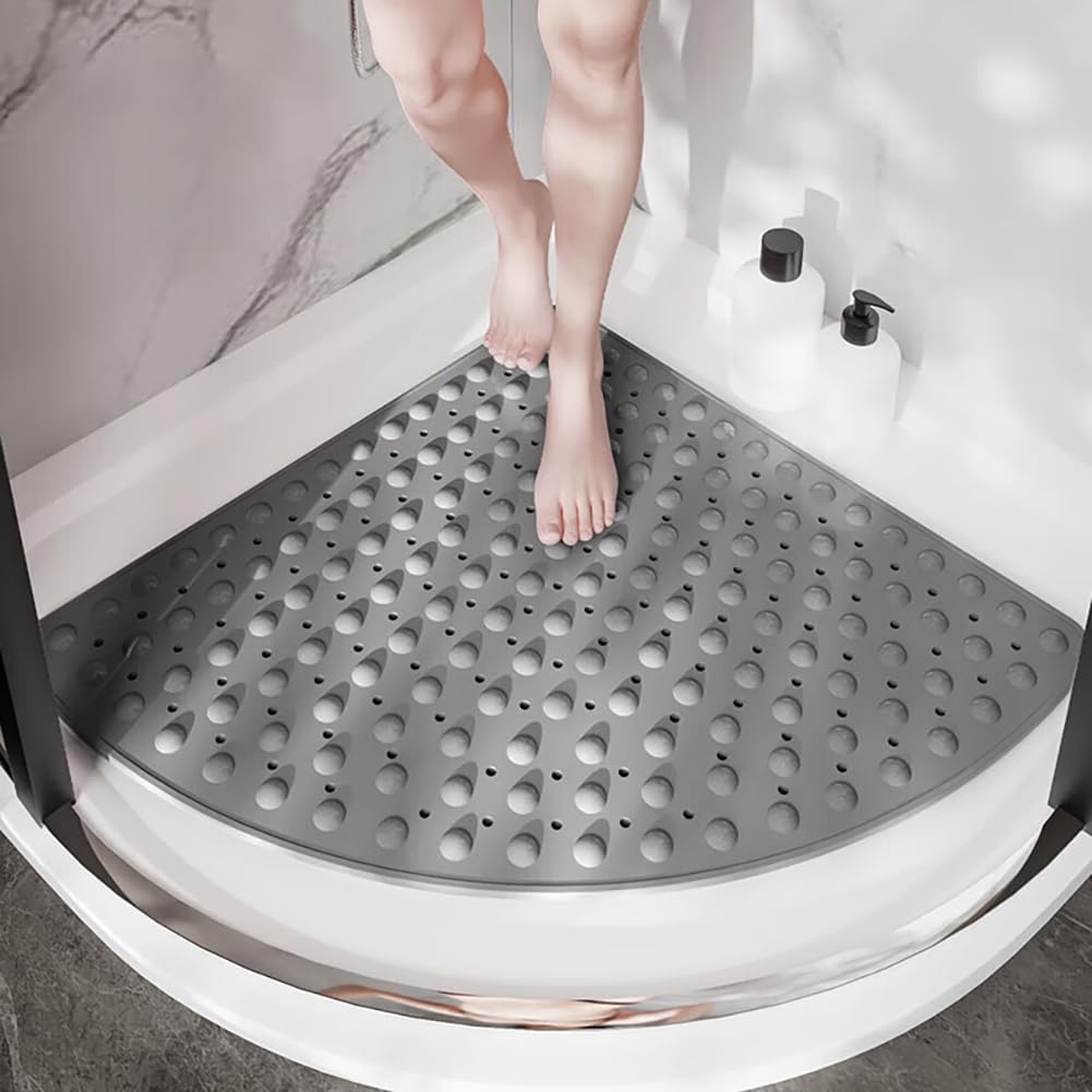 Tapis de Douche d'angle 80x80cm,Tapis de Douche Antidérapant Triangulaire(Gris)