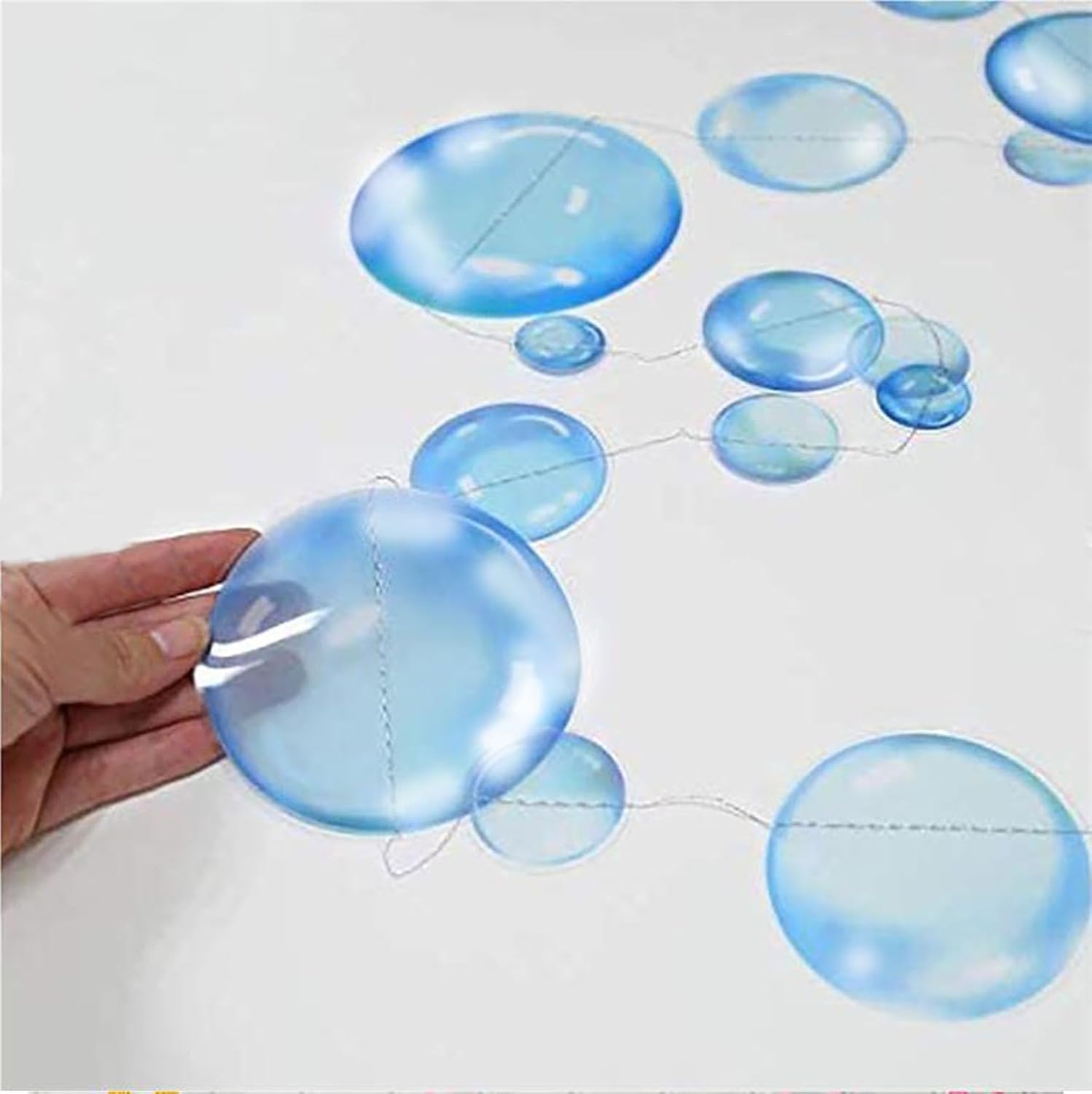 6pcs Transparent Blue Bubble Garlands Under The Sea Mermaid Party Decoration for Birthday Wedding Ocean Wall Decal Baby Shower Under Sea Festal Kid Room Photo Props Backdrop (Blue-6 Strings)