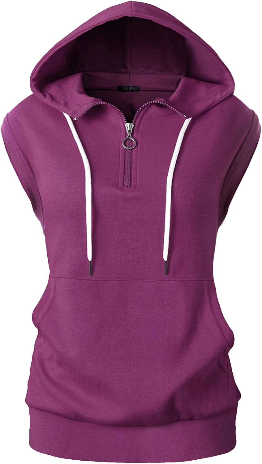 GIVON Women's Lightweight Hooded Vest Sleeveless 1/4 Zip Pullover Casual Hoodie Sweatshirt with Pockets - Image 2