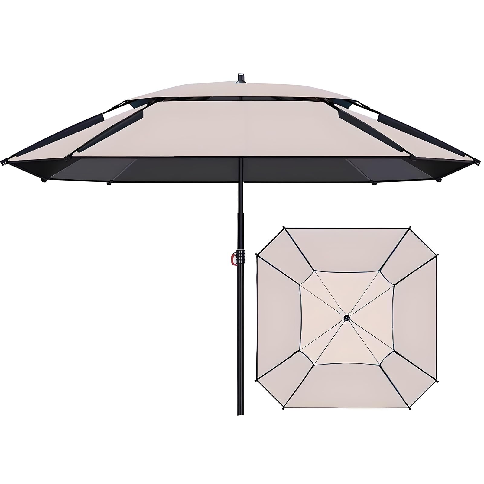 Parasol Ogrodowy Z Funkcją Pochylenia, Kwadratowy Parasol Ogrodowy Z Aluminiowym Drążkiem, Parasol Wędkarski Na Plażę I Kemping, Z Torbą Transportową,Khaki-220cm/7.2ft