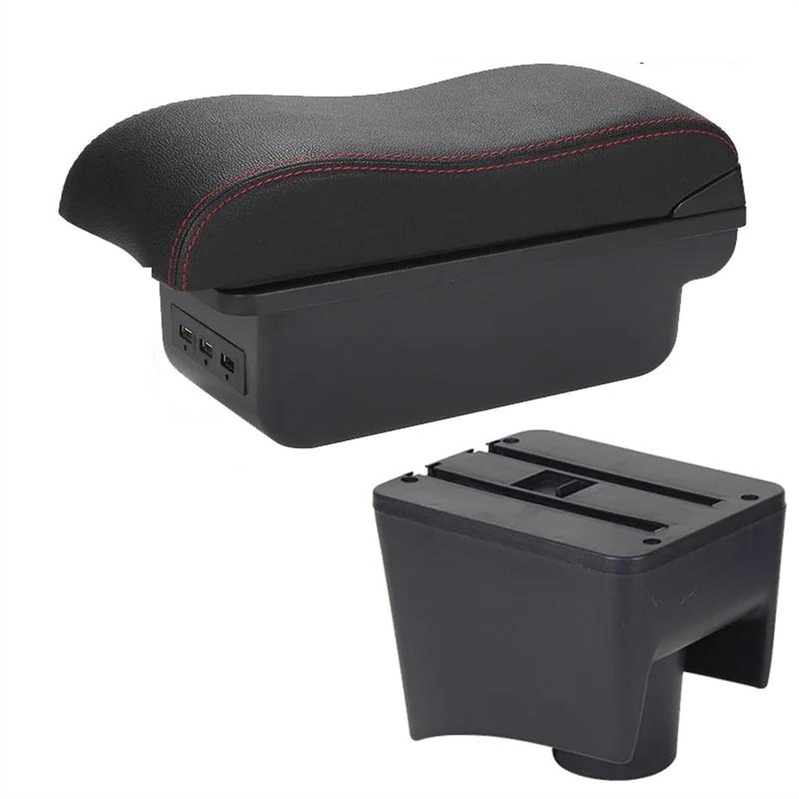 NOHEEU Car Armrest Box 2012-2018 Storage Curved Surface Leather For POLO Mk5 6R For Vento(B1 Black red 3USB)