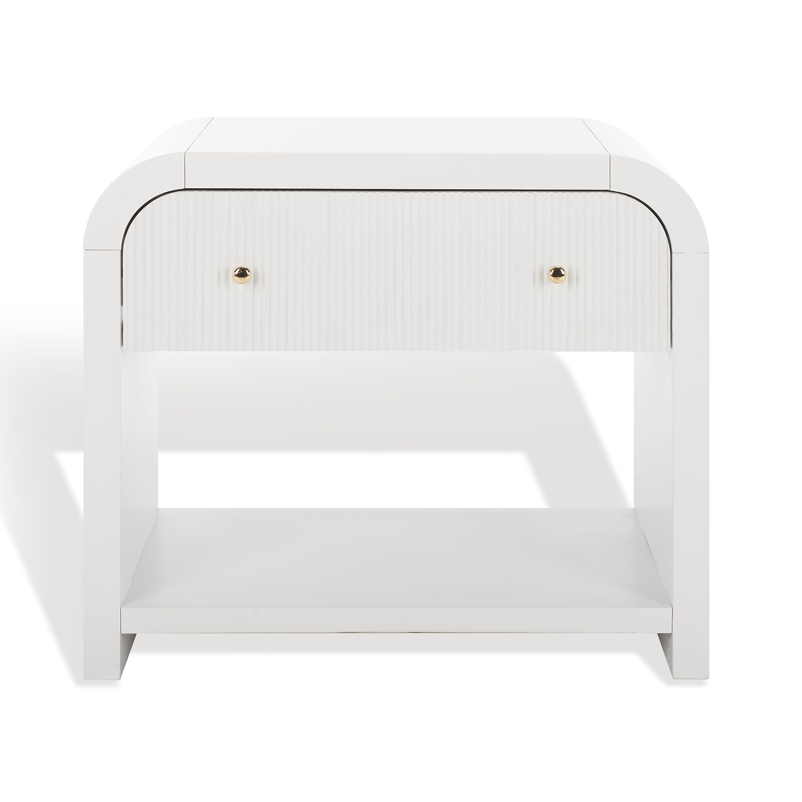 SAFAVIEH Couture Collection Liabella White/Gold 1-Drawer Curved Nightstand (Fully Assembled)