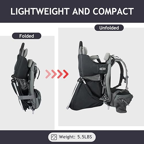 Miniatura 6 de WIPHA Mochila portadora de bebé de senderismo, mochila portabebés con toldo solar, mochila de senderismo segura y ligera para niños pequeños con