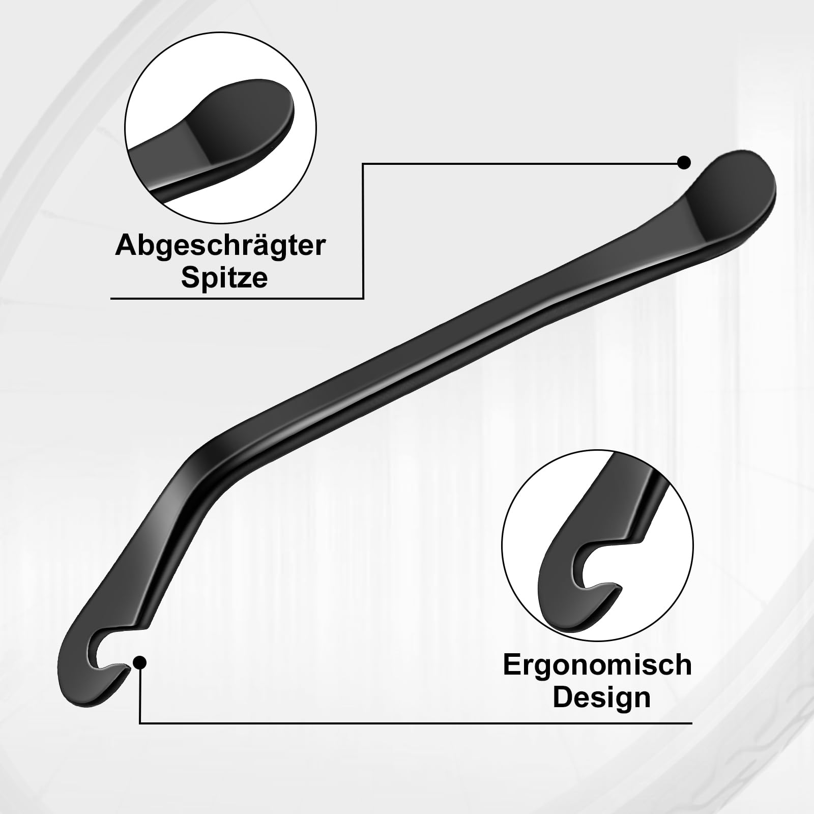 Podnośnik do opon, rowerowy, 120 x 7 mm, ze stali węglowej, łyżka do opon, metalowa, ergonomiczna wymiana opon, dźwignia do rowerów wyścigowych, górskich (czarny)