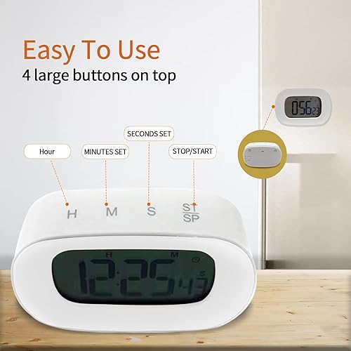 Miniatura 2 de Reloj digital con temporizador, reloj magnético de cuenta regresiva, cronómetro para cocina, aula, estudio, gimnasio, sonido fuerte o silencioso,