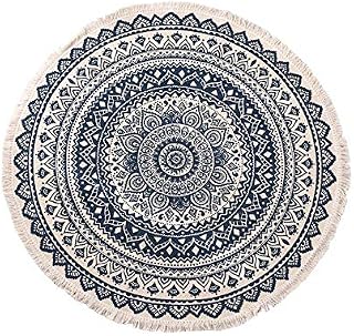 IHONYI Round Cotton Area Rugs 90cm Washable Machine Hand Woven Tassels Circle Rug Carpet Chic Bohemian Pattern Floor Mats Boho rug for Bedroom Living Room Sofa Coffee Table Swing Chair Bed Side