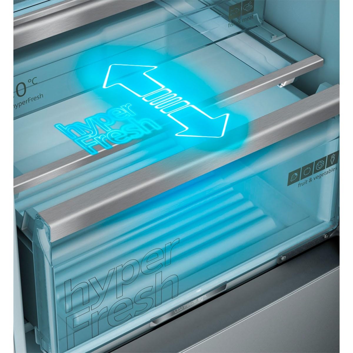 Siemens KF96NAXEA iQ500 French Door Kühlschrank, 183 x 91 cm, 405 L Kühlen + 200 L Gefrieren, hyperFresh längere Frische, noFrost nie wieder abtauen, superCooling schnellere Kühlung, Edelstahl Schwarz