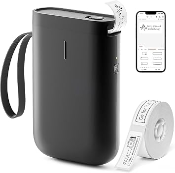 DEEPIN Label Maker Machine Portable Bluetooth Label Maker with Tape, Thermal Label Printer Multiple Templates for Phone, Mini Label Sticker Printer for Business Office Organization Black