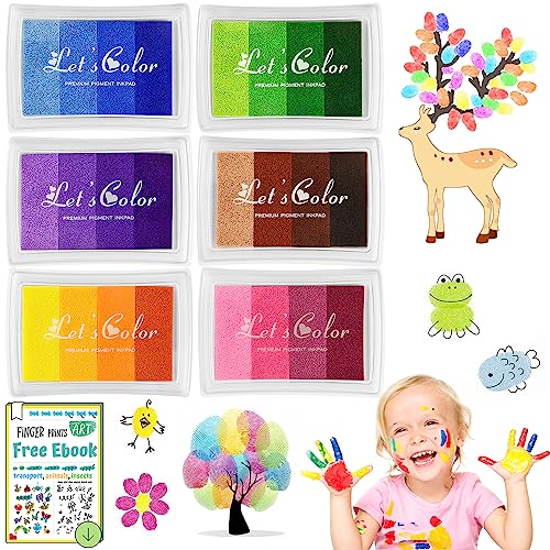 DazSpirit Stempelkissen Set 6 Farben Stempel Fingerfarben Kinder Ungiftig Abwaschbar Fingerabdruck Stempelkissen Bunt für DIY Leinwand Hochzeit Papier Handwerk Geburtstag Geschenk