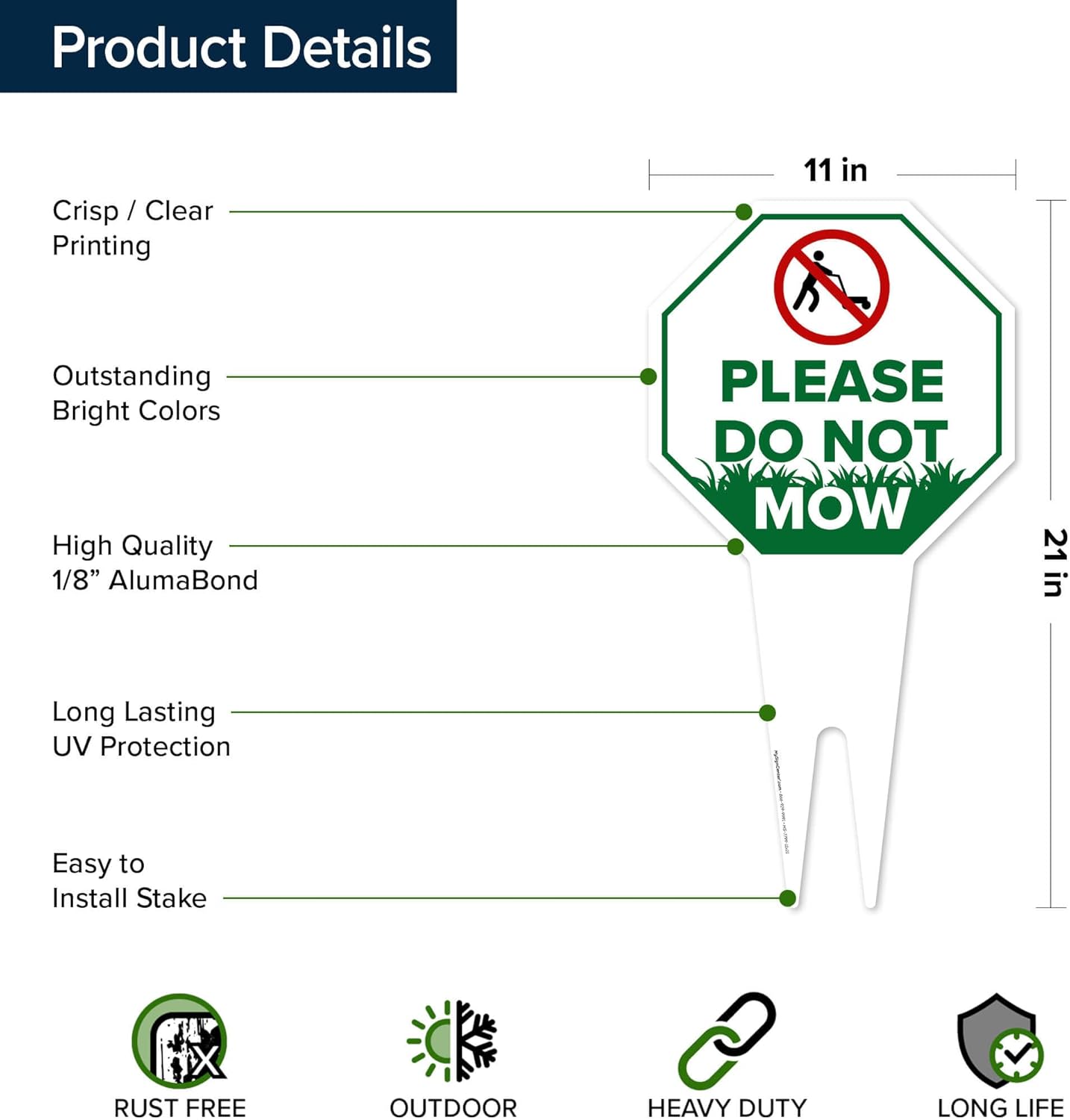 Please Do Not Mow Sign, 11"x21", Heavy Duty Integrated Ground Stakes, Indoor/Outdoor Use, Rust Free Aluminum Composite, Made in USA by My Sign center