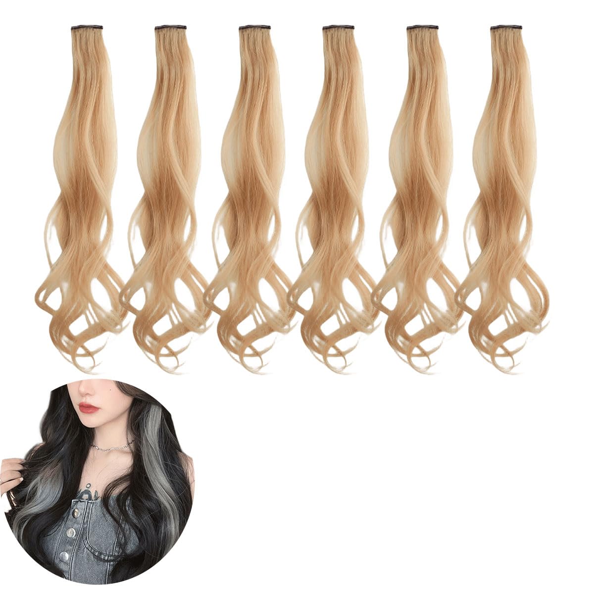 Traziewell Blonde Hair Extensions 6 PCS Long Natural Curly Clip in Hair Extension Synthetic Hairpieces for Women 0110