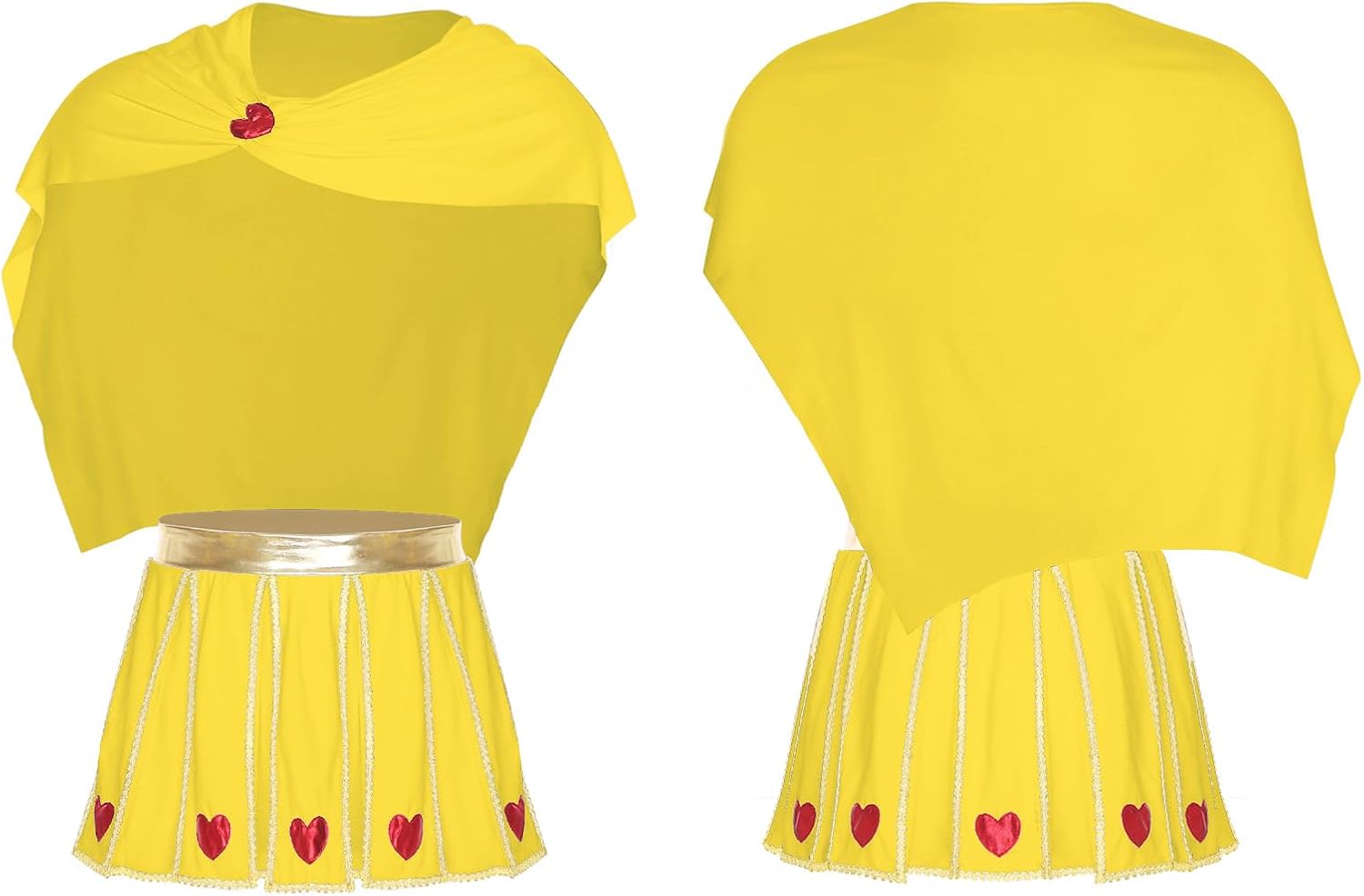 YiZYiF Men God of Love Cosplay Outfit Heart Pattern Gold Trim Pleated Skirt with Ruched Cape for Halloween