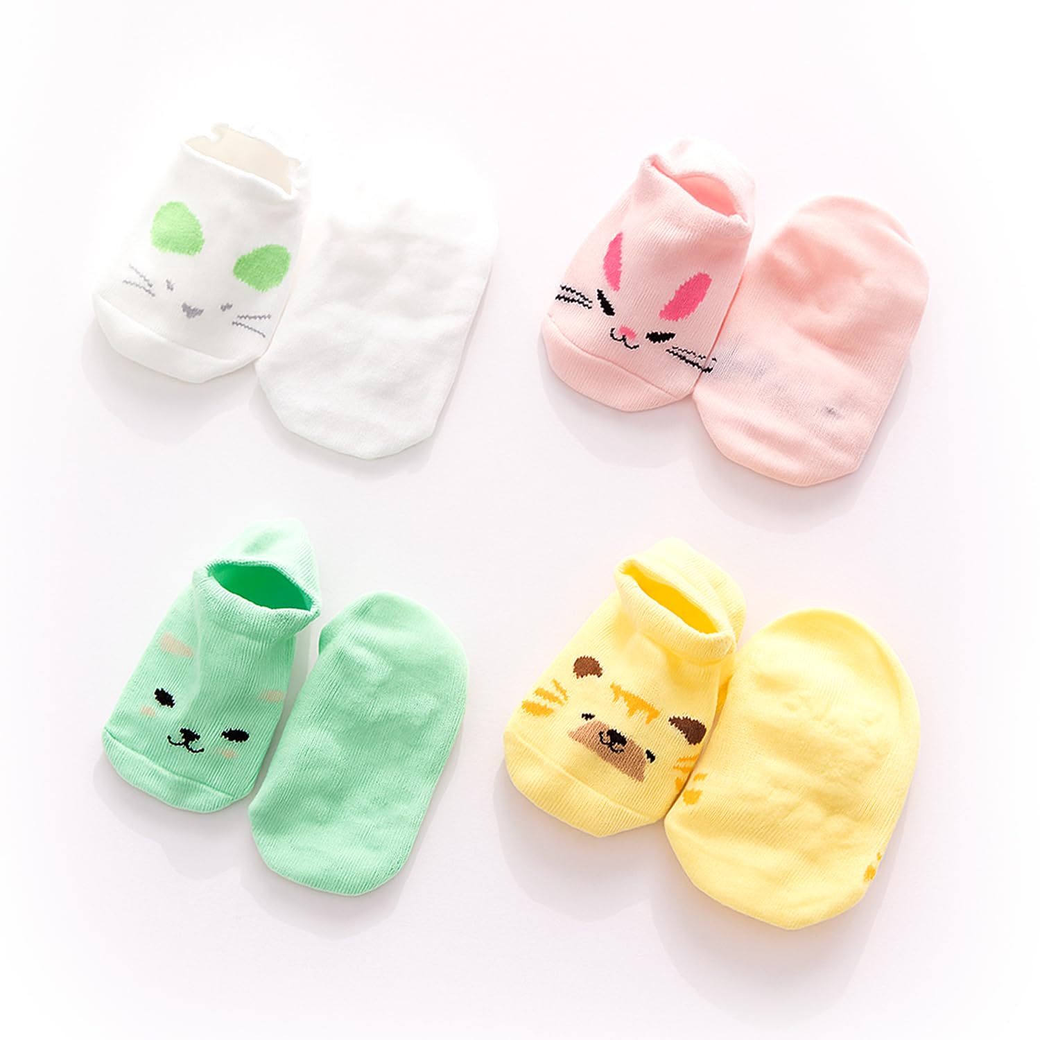 SYGA Baby Boy's & Baby Girl's Ankle Length Cotton Socks (Pack of 4) for 0-6 months (4_KittyBabySocks_Multicolored)