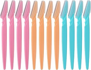 Ealicere 12 pcs Eyebrow Razors, Shaver Trimmer Shaper, Eyebrow Trimmer Portable Facial Hair Remover for Women and Men(Orange,Pink,Blue)